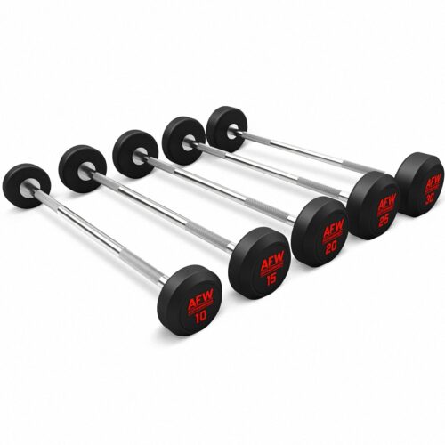 KIT 5 BARRAS RECTAS BICEPS 10KG A 30KG GOMA R PLUS AFW